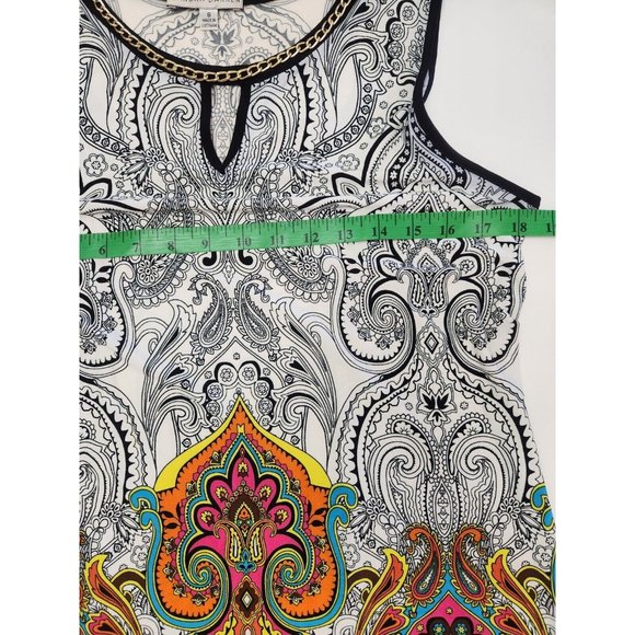 Sandra Darren Shift Dress Sz 8 Paisley Embellished Colorful Keyhole Sleeveless - Picture 8 of 9